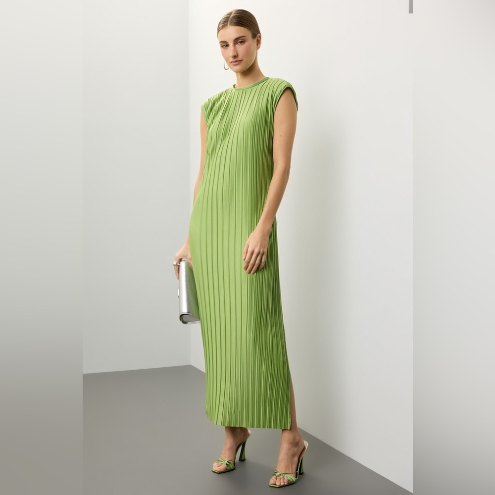 Atlein Green Plisse Midi Dress